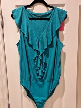 Lilly Pulitzer - Teal Ruffle V-Neck Ruffle Bodysuit - Size Large - NWT